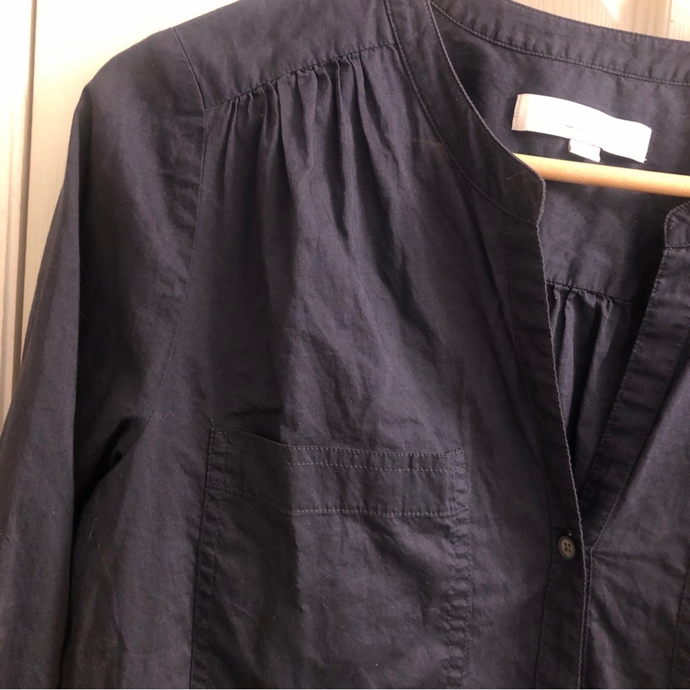 Loft navy blue roll sleeve shirt cotton split neck sZ medium